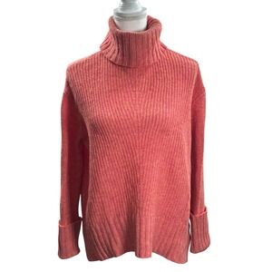 Anthropologie Moth Wool Blend Chunky Ribbed Turtleneck‎ Sweater Peach Pink XS